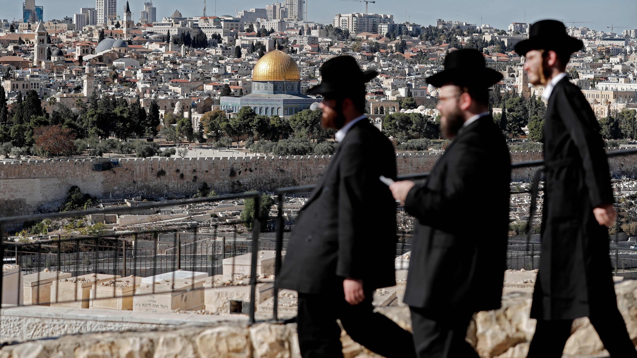 Ultra Orthodox Jews are seen walking in